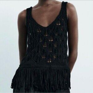 Zara Crochet Fringed Tank Size Small